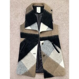 Elevenses Anthropologie Patchwork Plaid Wool Blend Buffalo Vest Coat Size XS